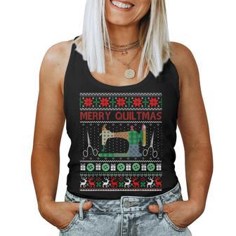 Quilting Ugly Christmas Sweater Happy Holidays Women Tank Top | Mazezy