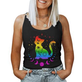 Rainbow Cat Gay Pride Flag Colors Astronomy Cat Women Tank Top Basic Casual Daily Weekend Graphic - Seseable