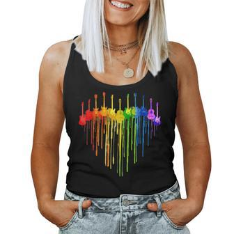 Rainbow Guitar Heart Guitar Music Lover Gay Pride Lgbt Women Tank Top | Mazezy