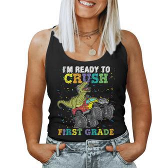 Im Ready To Crush First Grade Monster Truck Dinosaur Boys Dinosaur Women Tank Top | Mazezy
