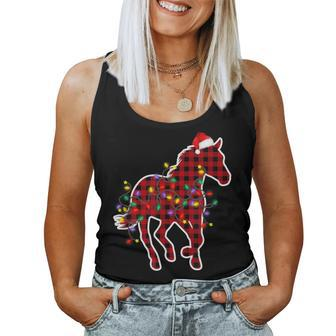 Red Buffalo Plaid Horse Christmas Pajamas Xmas Lights Family Women Tank Top - Thegiftio UK