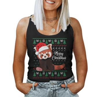 Red Panda Christmas Ugly Sweater Merry Xmas Pajamas Women Tank Top | Mazezy