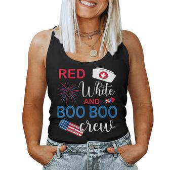 Red White And Boo Crew Funny Nurse Usa Flag 4Th Of July Women Tank Top Basic Casual Daily Weekend Graphic - Seseable