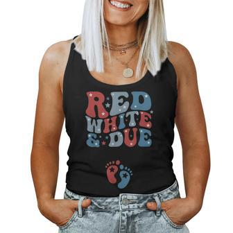 Red White And Due 4Th Of July Usa Baby Reveal American Mommy Women Tank Top | Mazezy