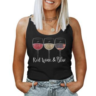 Red Wine Blue American Flag Firework 4Th Of July Patriotic Women Tank Top Basic Casual Daily Weekend Graphic - Thegiftio UK