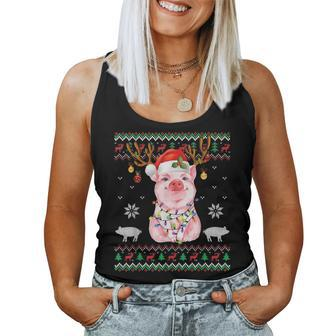 Reindeer Pigs Santa Hat Christmas Ugly Sweater Xmas Women Tank Top | Mazezy