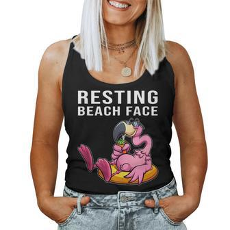 Resting Beach Face Flamingo Good Vibes Palm Tree Tropical Women Tank Top | Mazezy
