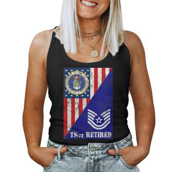 Retired Air Force Technical Sergeant Half Rank & Flag Women Tank Top | Mazezy CA