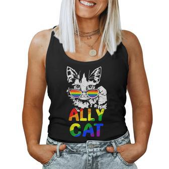 Retro Ally Cat Rainbow Sunglasses Lgbt Lesbian Gay Pride Women Tank Top | Mazezy