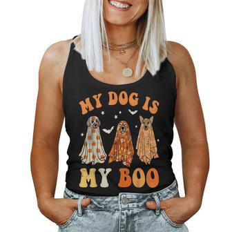 Retro Groovy My Dog Is My Boo Ghost Halloween Spooky Season Women Tank Top - Monsterry AU