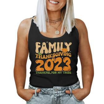 Retro Groovy Family Thanksgiving 2023 Thankful For My Tribe Women Tank Top - Seseable