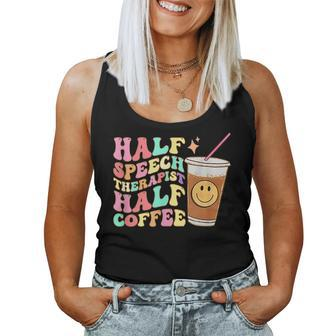 Retro Groovy Half Speech Therapist Half Coffee Slp Therapy Women Tank Top - Seseable