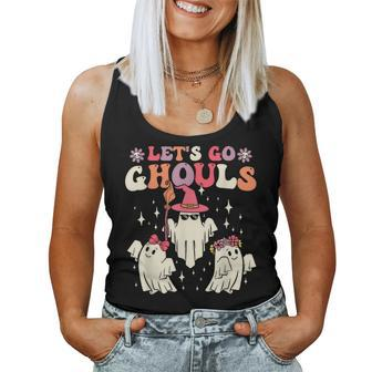 Retro Groovy Let's Go Ghouls Halloween Ghost Outfit Costume Women Tank Top - Monsterry