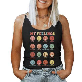 Retro Groovy Rainbow Feelings Chart Hippie Smile Face Trendy Women Tank Top - Monsterry