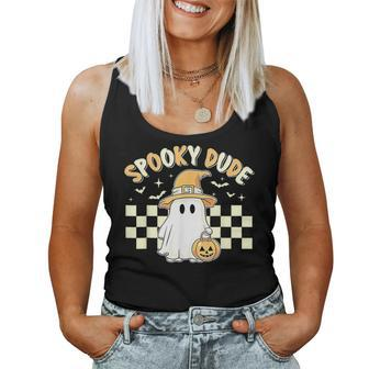 Retro Groovy Spooky Dude Checkered Ghost Halloween Toddler Women Tank Top | Mazezy