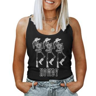 Retro Howdy Skeleton Cowgirl Dancing Cowboy Boots Horse Women Tank Top - Monsterry CA