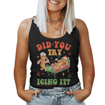 Retro Icu Nurse Christmas Gingerbread Did You Try Icing It Women Tank Top - Seseable