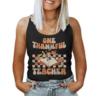 Retro One Thankful Teacher Pumpkin Spice Thanksgiving Fall Women Tank Top | Mazezy UK