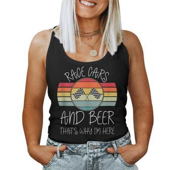 Retro Sunset Race Car Race Cars And Beer Checkered Flag Beer Women Tank Top | Mazezy
