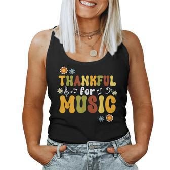Retro Thankful For Music Floral Music Teacher Thanksgiving Women Tank Top - Thegiftio UK