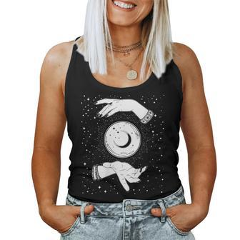 Retro Vintage Halloween Witch Crystal Ball Witch Hands Stars Women Tank Top | Mazezy