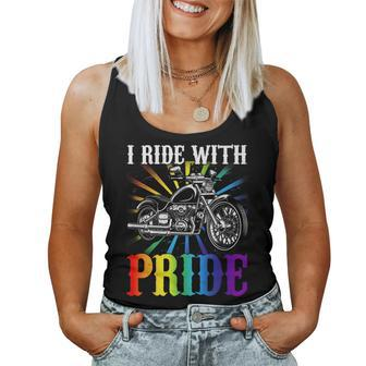 I Ride With Pride Gay Biker Rainbow Motorcycle Lover Queer Women Tank Top | Mazezy CA