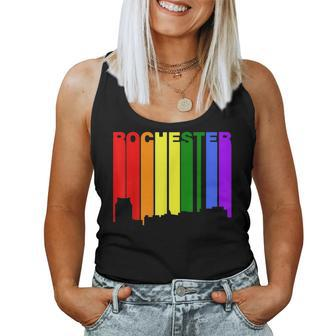 Rochester Minnesota Lgbtq Gay Pride Rainbow Skyline Women Tank Top | Mazezy