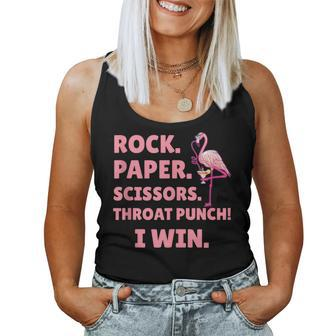Rock Paper Scissors Throat Punch I Win Pink Flamingo Flamingo Women Tank Top | Mazezy