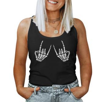 Rocker Hand Sign Rock Skeleton Retro Halloween Women Tank Top | Mazezy