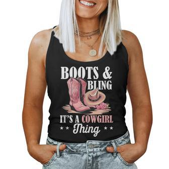 Rodeo Western Country Southern Cowgirl Hat Boots & Bling Women Tank Top | Mazezy