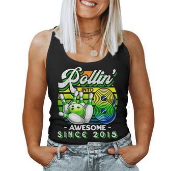 Rollin' Into 8 Awesome 2015 Retro Bowling 8Th Birthday Boys Women Tank Top - Thegiftio UK