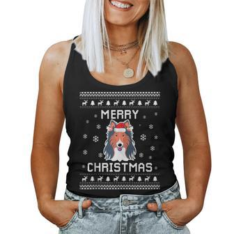 Rough Collie Dog Owner Ugly Christmas Sweater For Holidays Women Tank Top - Seseable