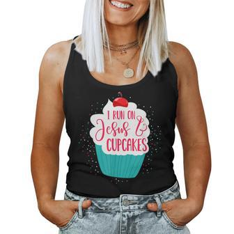 I Run On Jesus And Cupcakes Cute Christian Baking Women Tank Top | Mazezy