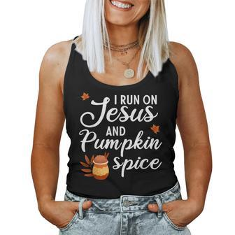 I Run On Jesus And Pumpkin Spice Halloween Fall Women Halloween Women Tank Top | Mazezy