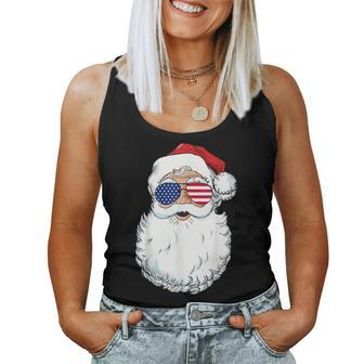 Santa Claus Patriotic Usa Sunglasses Christmas In July Patriotic Women Tank Top | Mazezy