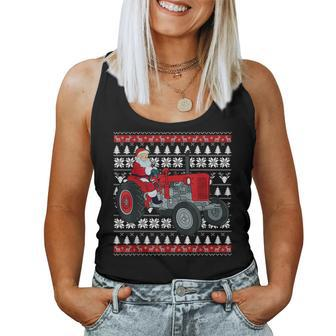 Santa Claus Riding Tractor Farmers Ugly Christmas Sweater Women Tank Top - Seseable