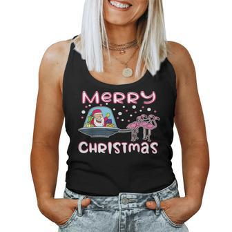Santa Claus Sitting In A Ufo With Flamingos Christmas UFO Women Tank Top | Mazezy