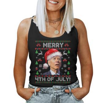 Santa Joe Biden Merry 4Th Of July Ugly Christmas Sweater Women Tank Top | Mazezy