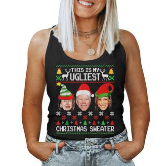 Santa Joe Biden This Is My Ugliest Christmas Sweater Ugly Women Tank Top | Mazezy AU