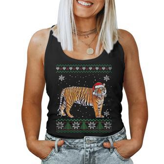 Santa Tiger Ugly Sweater Animals Christmas Pajama Women Tank Top | Mazezy