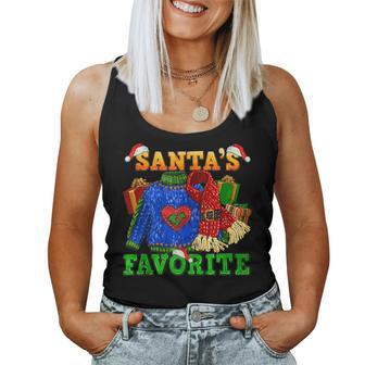 Santa's Favorite Ugly Christmas Sweaters And Scarf Santa Hat Women Tank Top - Monsterry UK