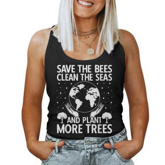 Save The Bees Clean The Seas Plant More Trees Earth Day Women Tank Top Basic Casual Daily Weekend Graphic - Thegiftio UK
