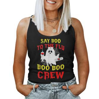 Say Boo To The Flu Boo Boo Crew Cute Ghost Halloween Nurse Women Tank Top | Mazezy