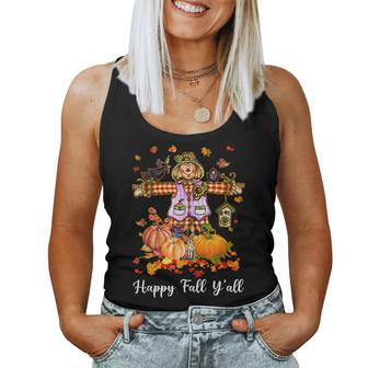 Scarecrow Happy Fall Y'all Thanksgiving Maple Halloween Halloween Women Tank Top | Mazezy