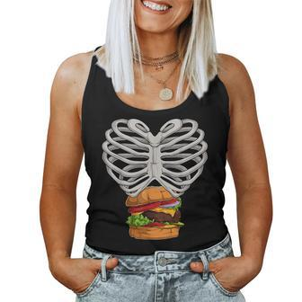 Scary Skeleton Women Halloween Skull Rib Cage Burger Women Tank Top | Mazezy