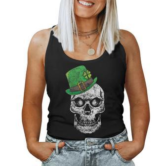 Scary St Patricks Day Skull With Lucky Leprechaun Hat Women Tank Top | Mazezy