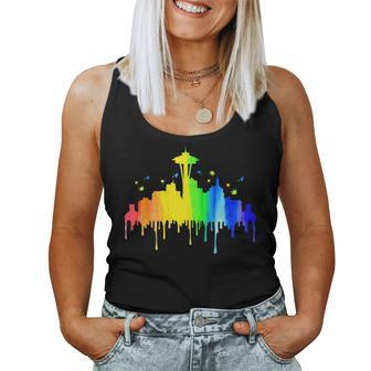 Seattle Skyline - Rainbow Space Needle Gay Pride Month Women Tank Top | Mazezy