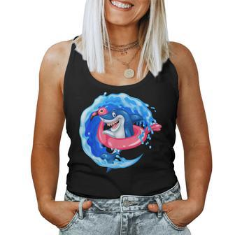 Shark & Pink Flamingo Float Summer Vibes Pool Party Women Tank Top | Mazezy