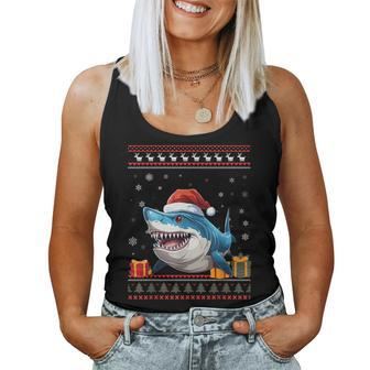 Shark Christmas Santa Hat Ugly Christmas Sweater Women Tank Top | Mazezy