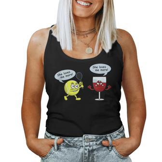 She Loves Me More Tennis Ball And Wine Funny Gift For Women Women Tank Top Basic Casual Daily Weekend Graphic - Thegiftio UK